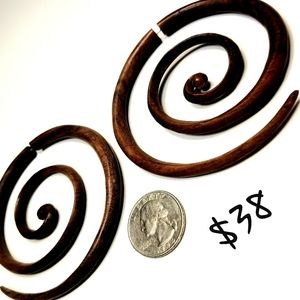 Mega Spiral Tribal Wooden Earrings